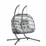 2seater grey hanging chair with grey cushion