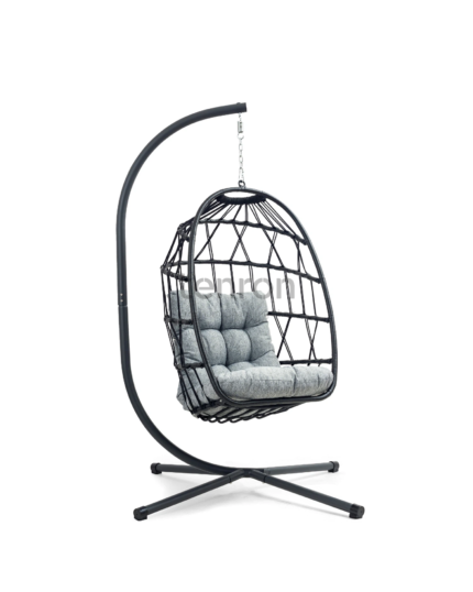ROMA black hanging chair with grey cushion
