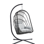 KATE black hanging chair with grey cushion
